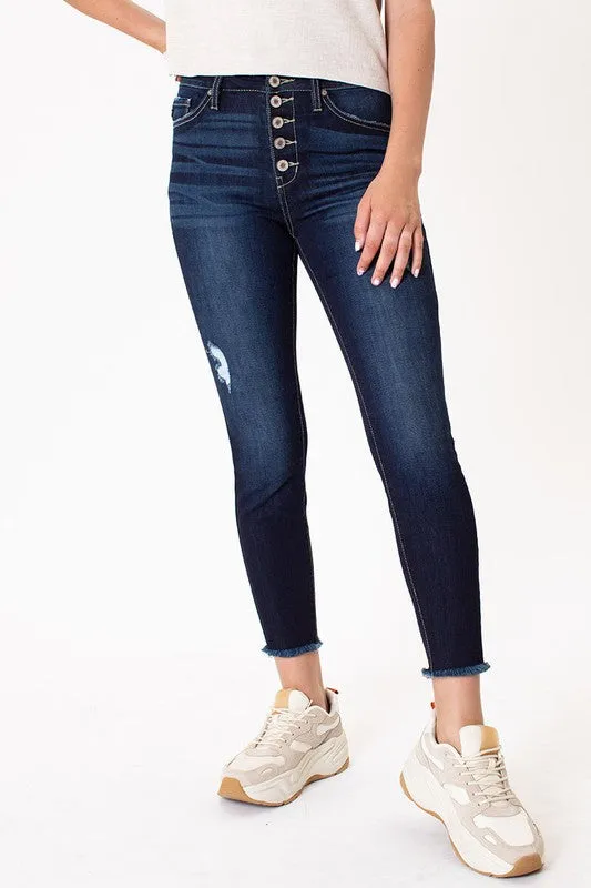 KanCan High Rise Button Fly Ankle Skinny Jeans