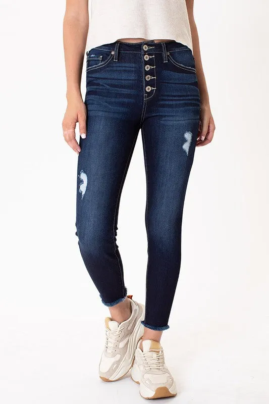 KanCan High Rise Button Fly Ankle Skinny Jeans