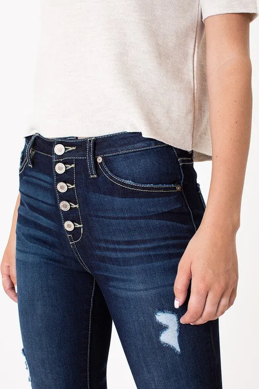 KanCan High Rise Button Fly Ankle Skinny Jeans