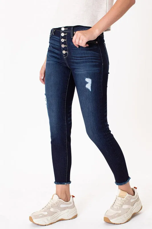 KanCan High Rise Button Fly Ankle Skinny Jeans