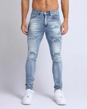 Light Wash Slim Fit Ripped Blue Jeans-Mexico Local Delivery