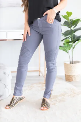 Living For The Day Gray Moto Zip Jeans
