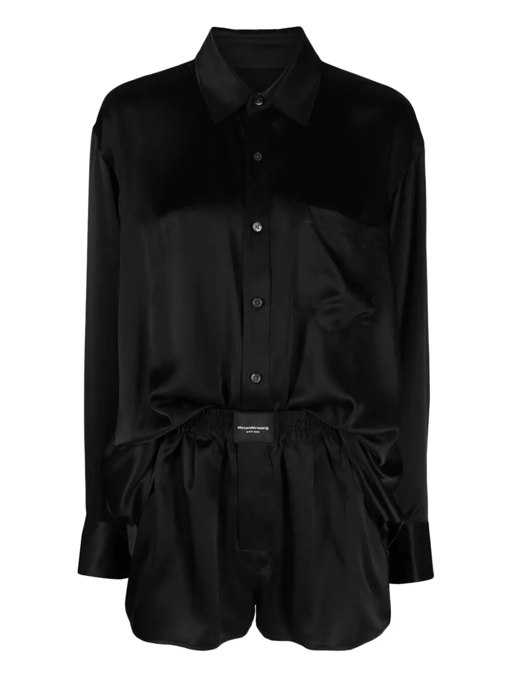 Logo Detailed Button Up Boxer Short Romper In Silk