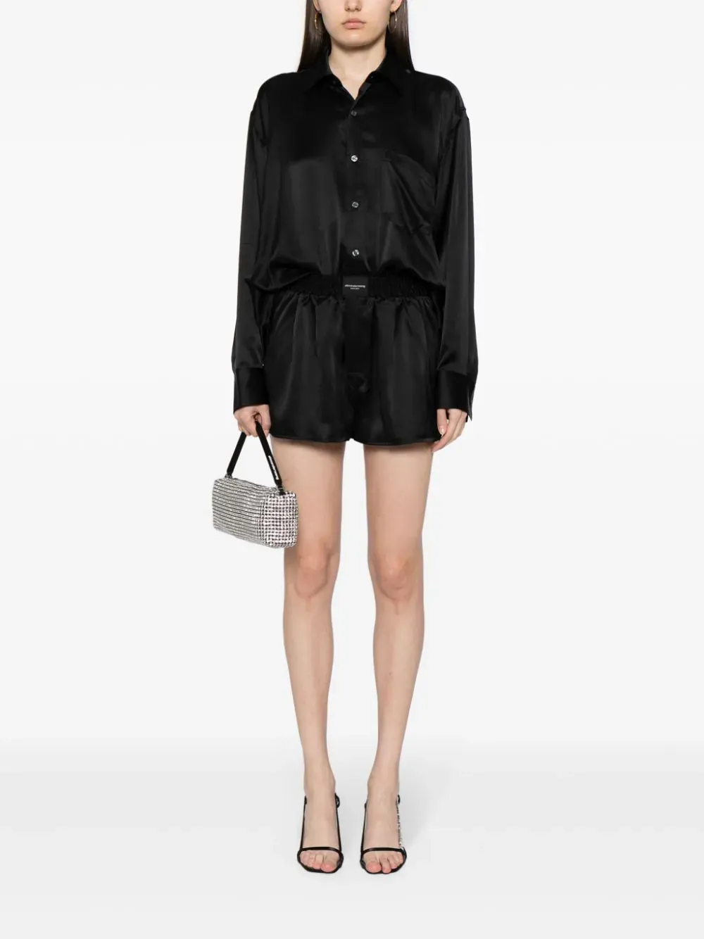 Logo Detailed Button Up Boxer Short Romper In Silk