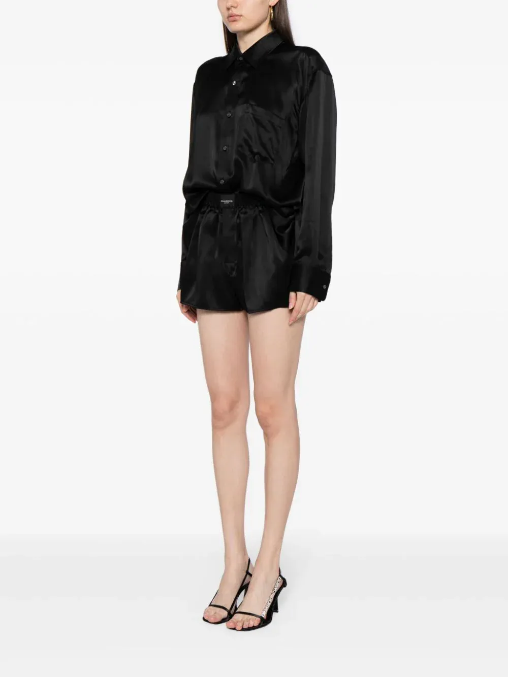 Logo Detailed Button Up Boxer Short Romper In Silk