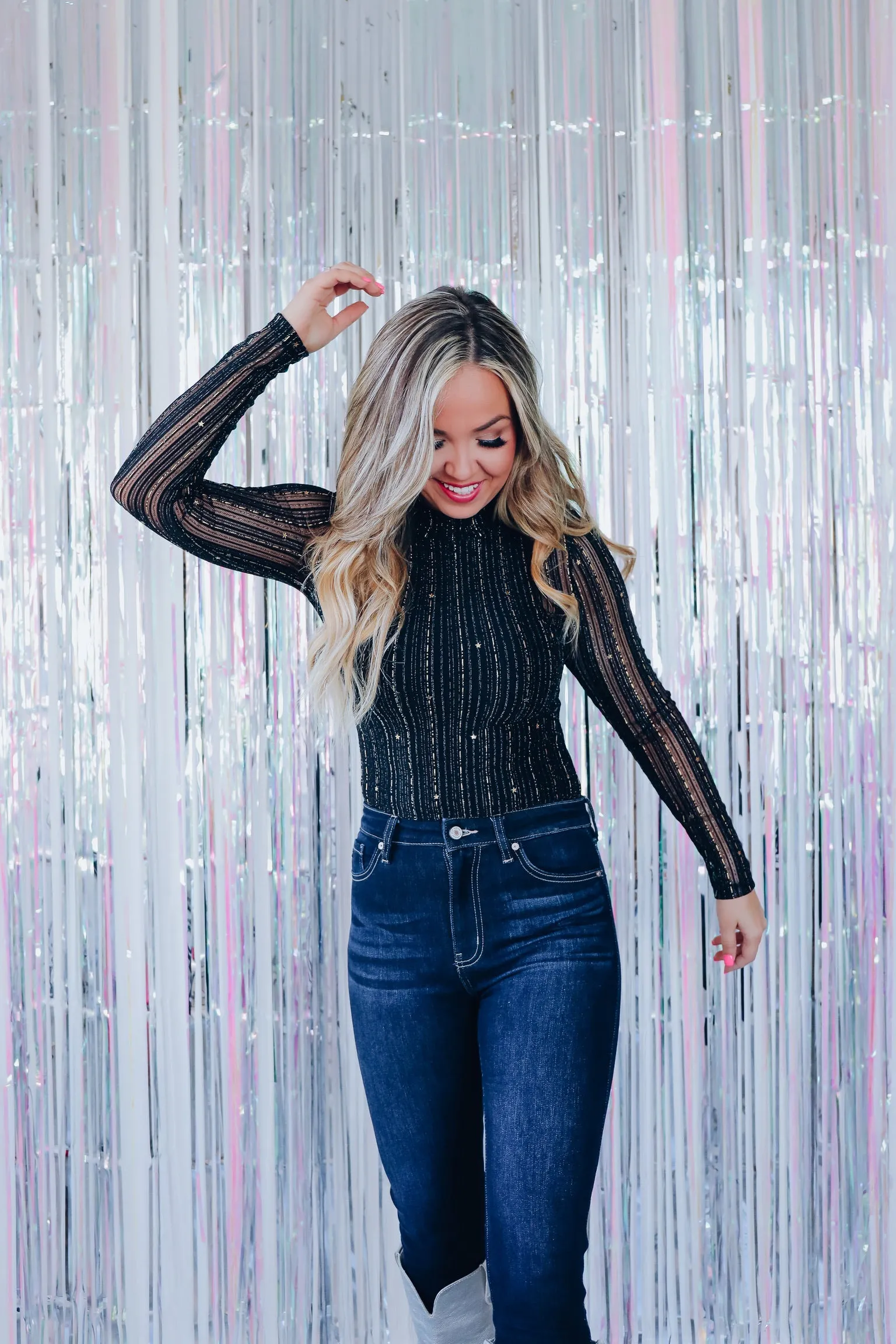 Lone Star Mesh Mock Neck Top - Black