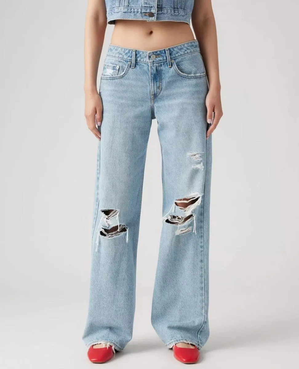 Low Loose Straight Leg Jean Blue Distressed