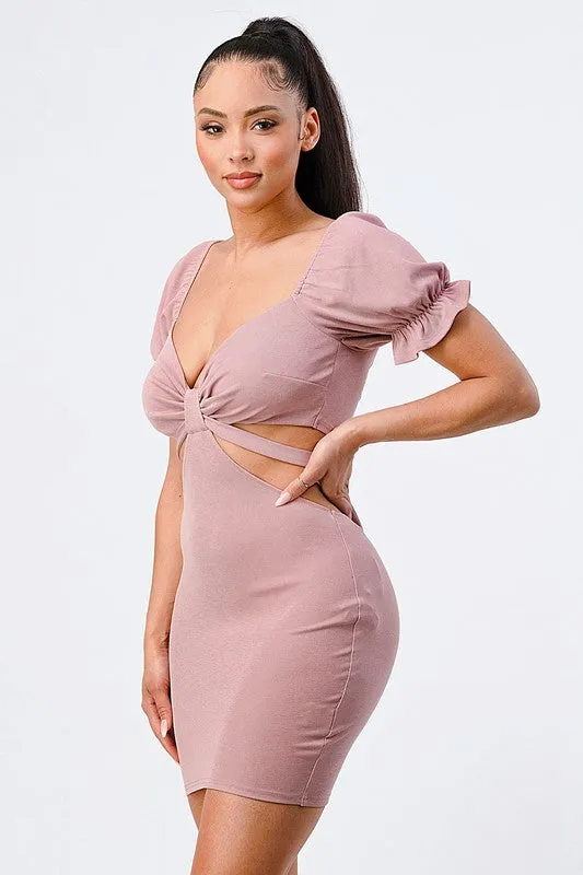 LUX SIDE CUTOUTS WITH BACK TIE DETAIL BODYCON MINI DRESS