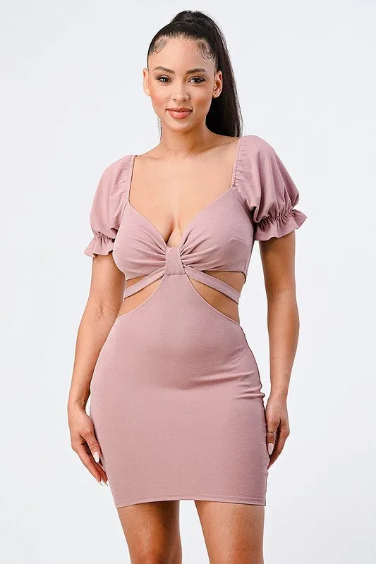 LUX SIDE CUTOUTS WITH BACK TIE DETAIL BODYCON MINI DRESS