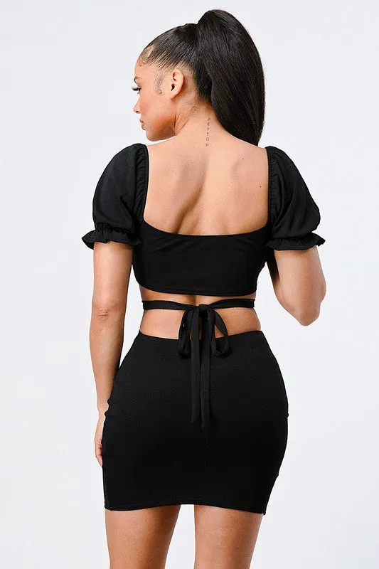 LUX SIDE CUTOUTS WITH BACK TIE DETAIL BODYCON MINI DRESS