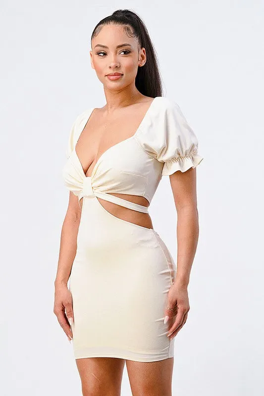LUX SIDE CUTOUTS WITH BACK TIE DETAIL BODYCON MINI DRESS