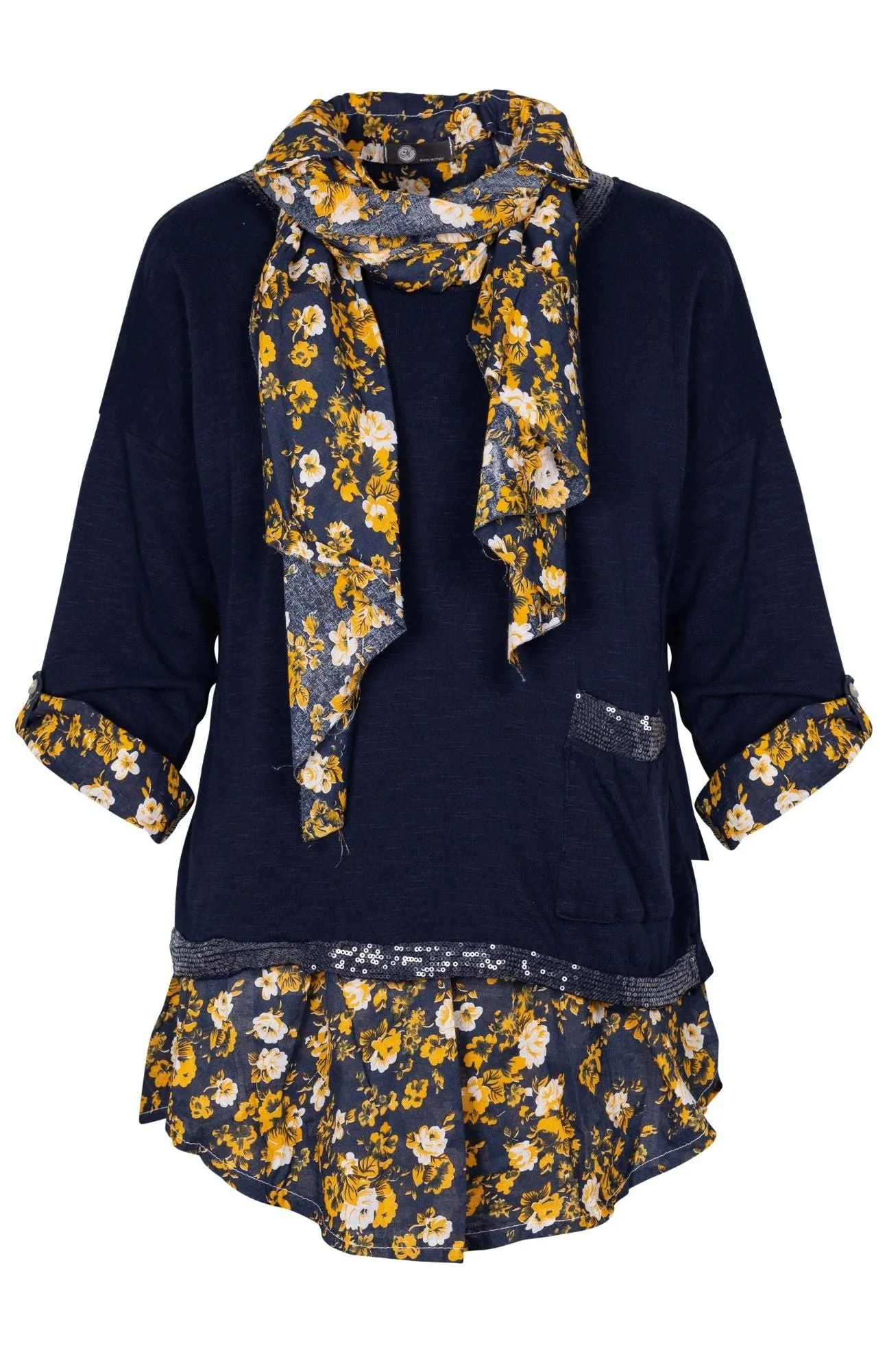 M Made in Italy - Floral Shirt Blouse & Scarf Set