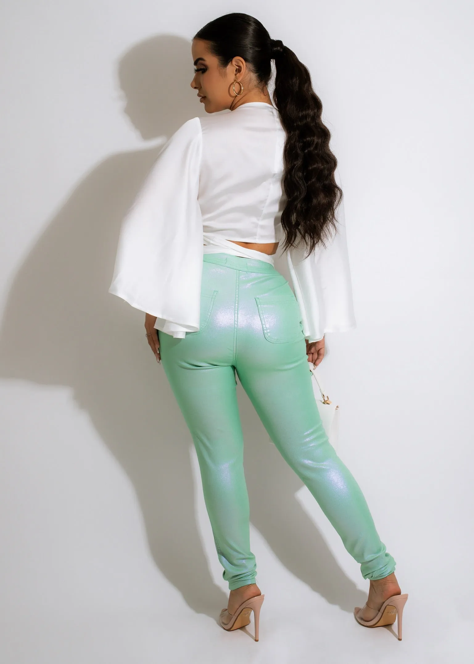 Make A Change Metallic Pant Green