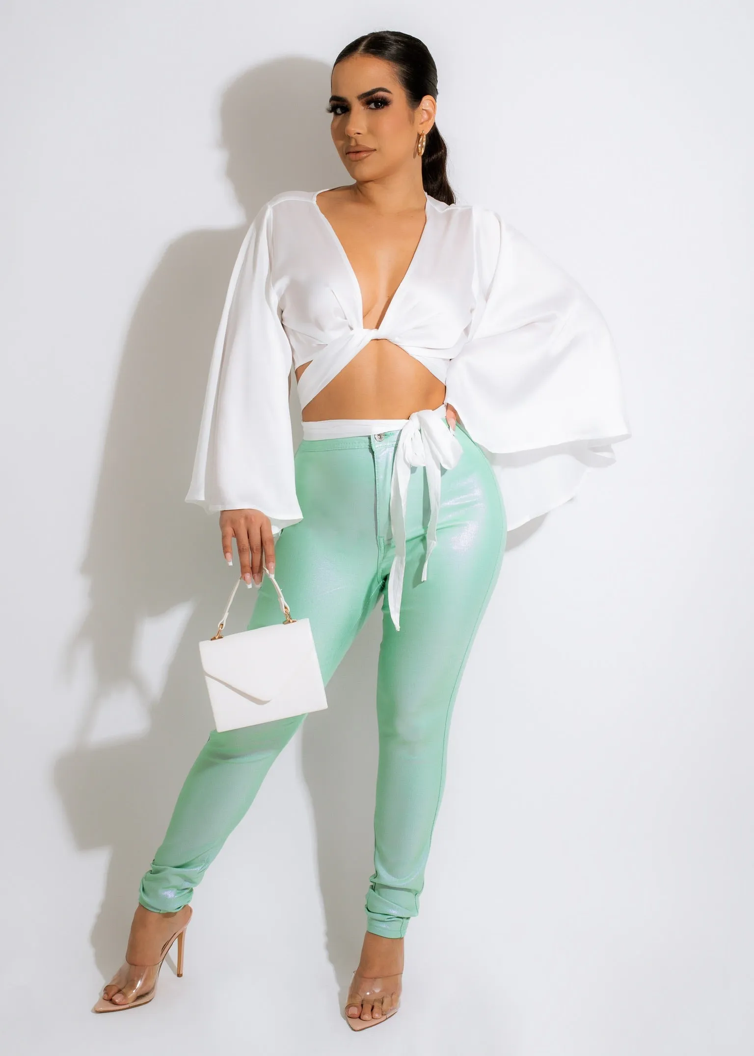 Make A Change Metallic Pant Green