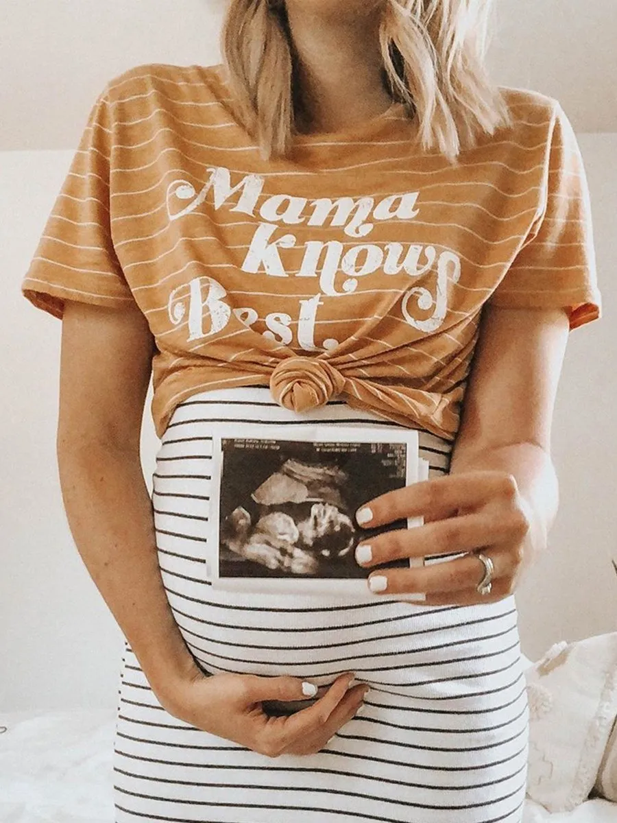 Maternity Round Neck Striped Print Dress
