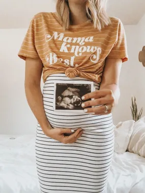 Maternity Round Neck Striped Print Dress