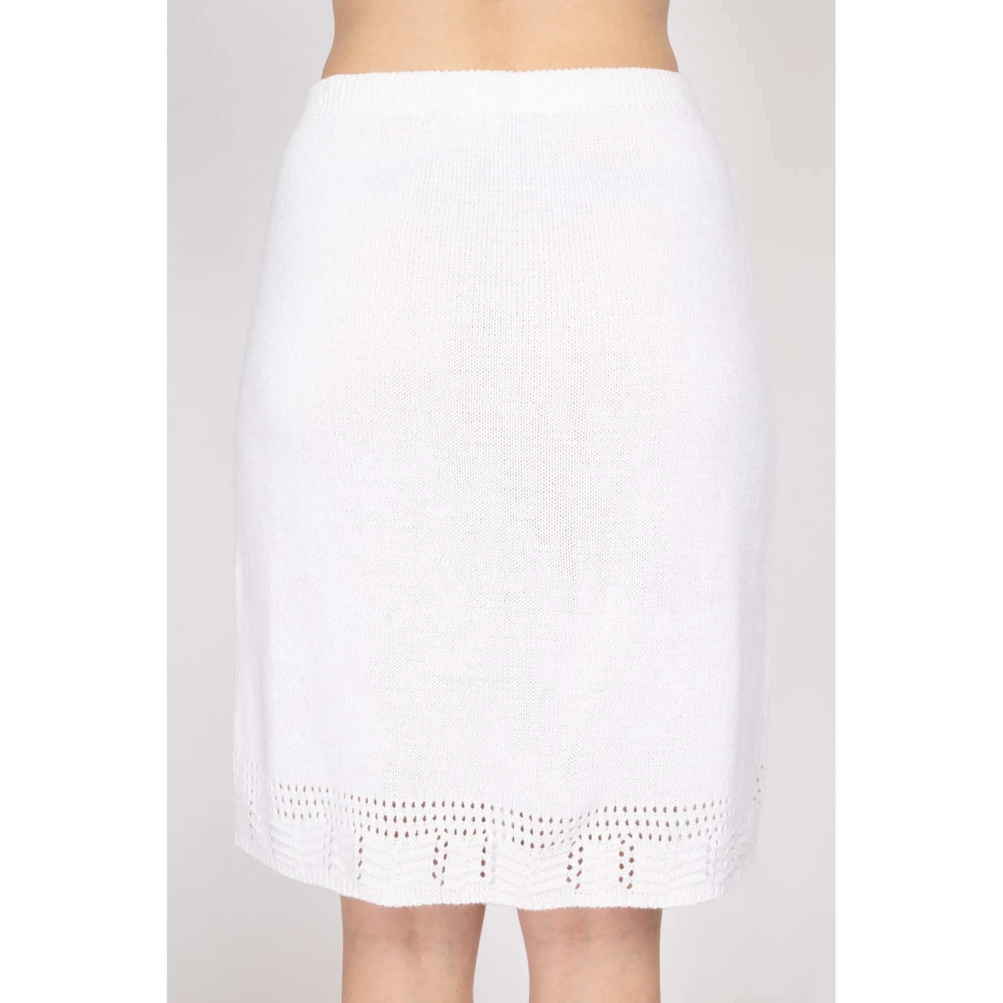 Med-Lrg 90s White Pointelle Knit Mini Skirt