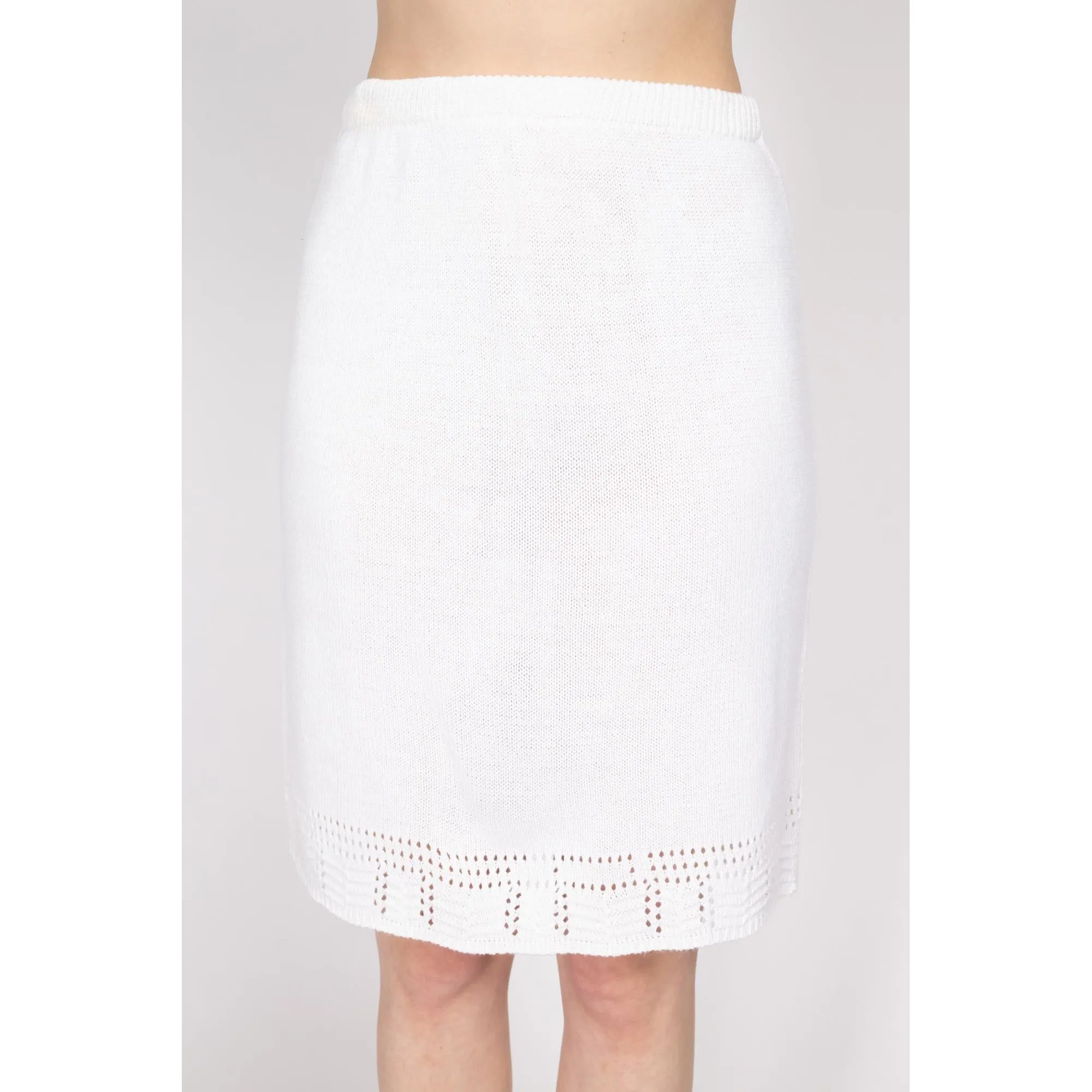 Med-Lrg 90s White Pointelle Knit Mini Skirt