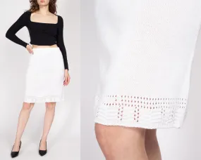 Med-Lrg 90s White Pointelle Knit Mini Skirt