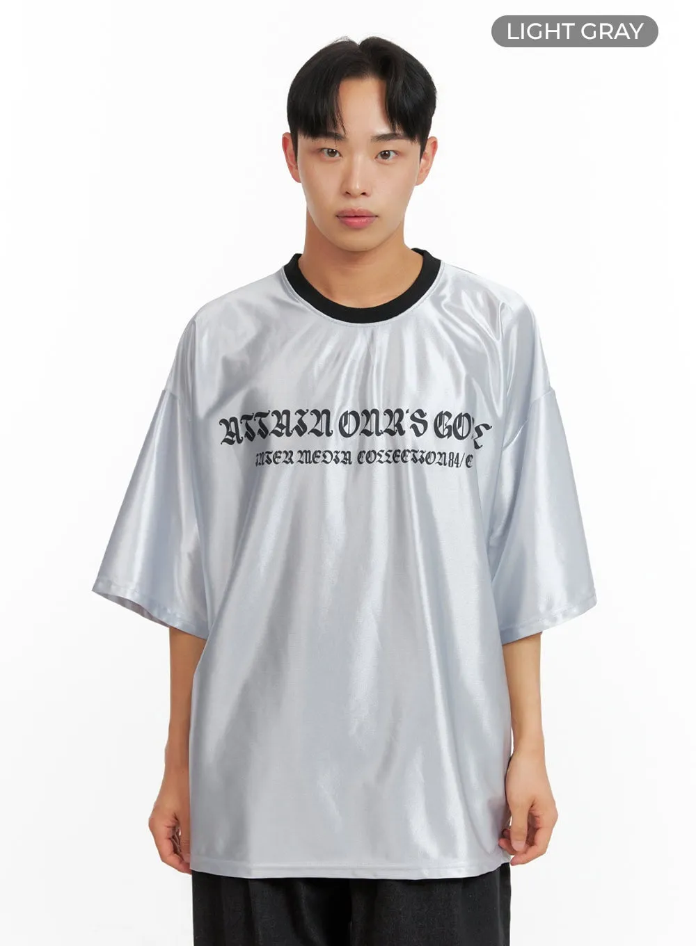 Men's Metallic Lettering T-Shirt IU412