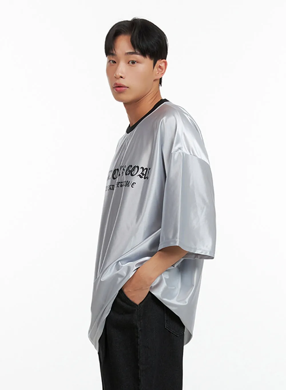 Men's Metallic Lettering T-Shirt IU412