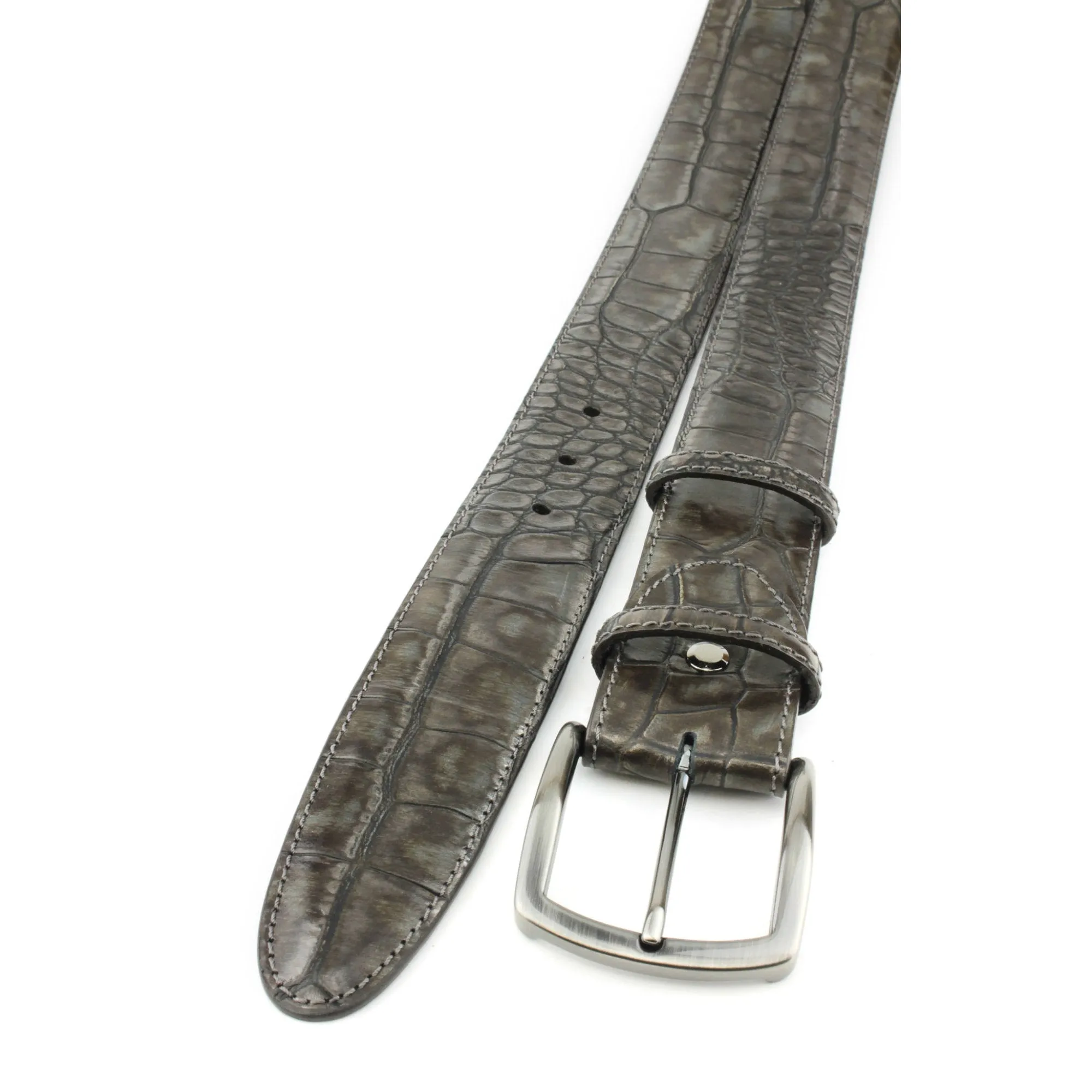 Metallic Hued Anthracite Tone Mock Croc Gunmetal Belt