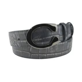 Metallic Hued Midnight Blue Tone Mock Croc C Belt