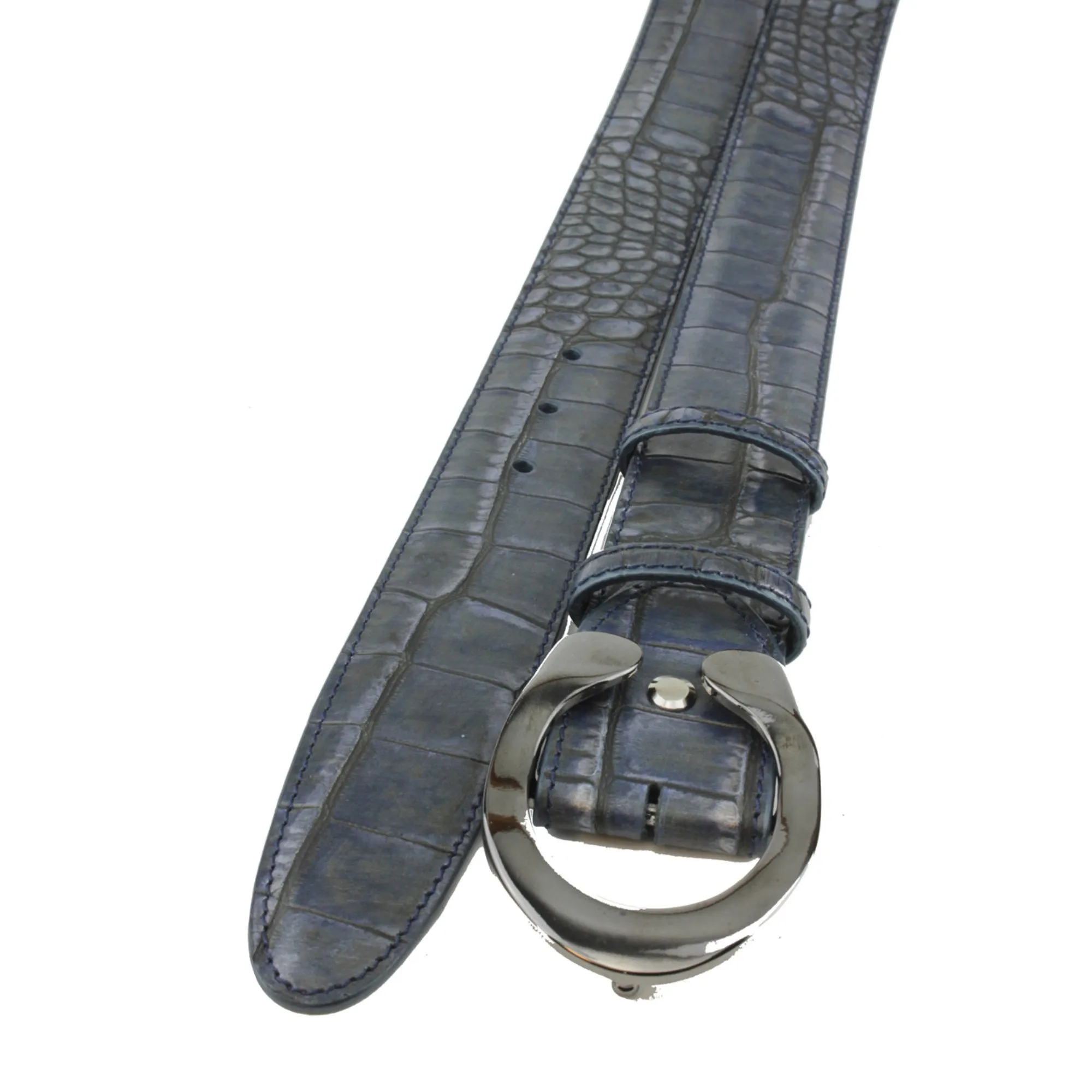 Metallic Hued Midnight Blue Tone Mock Croc C Belt