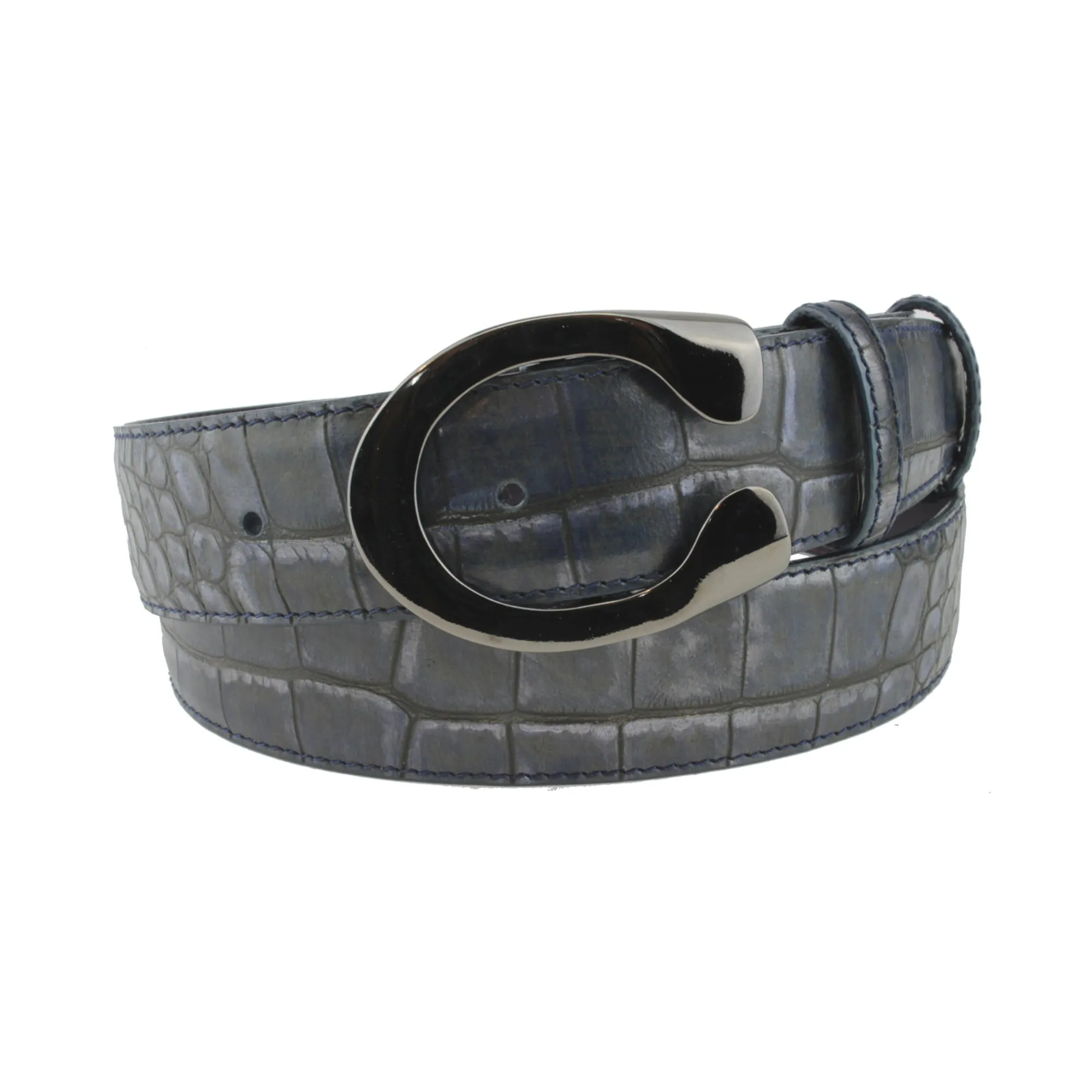 Metallic Hued Midnight Blue Tone Mock Croc C Belt