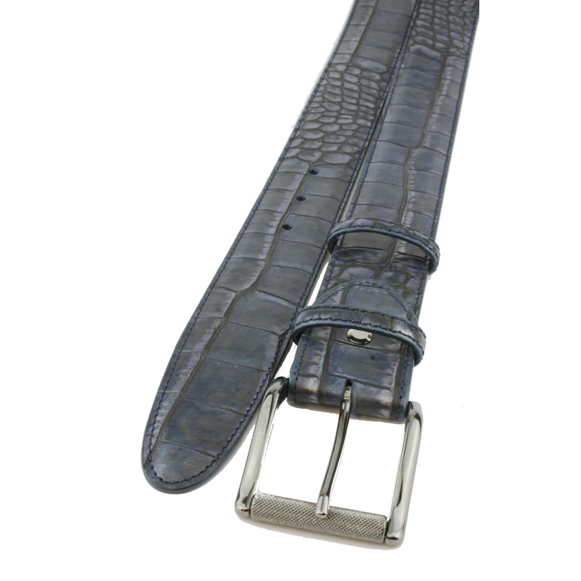 Metallic Hued Midnight Blue Tone Mock Croc Roller Belt