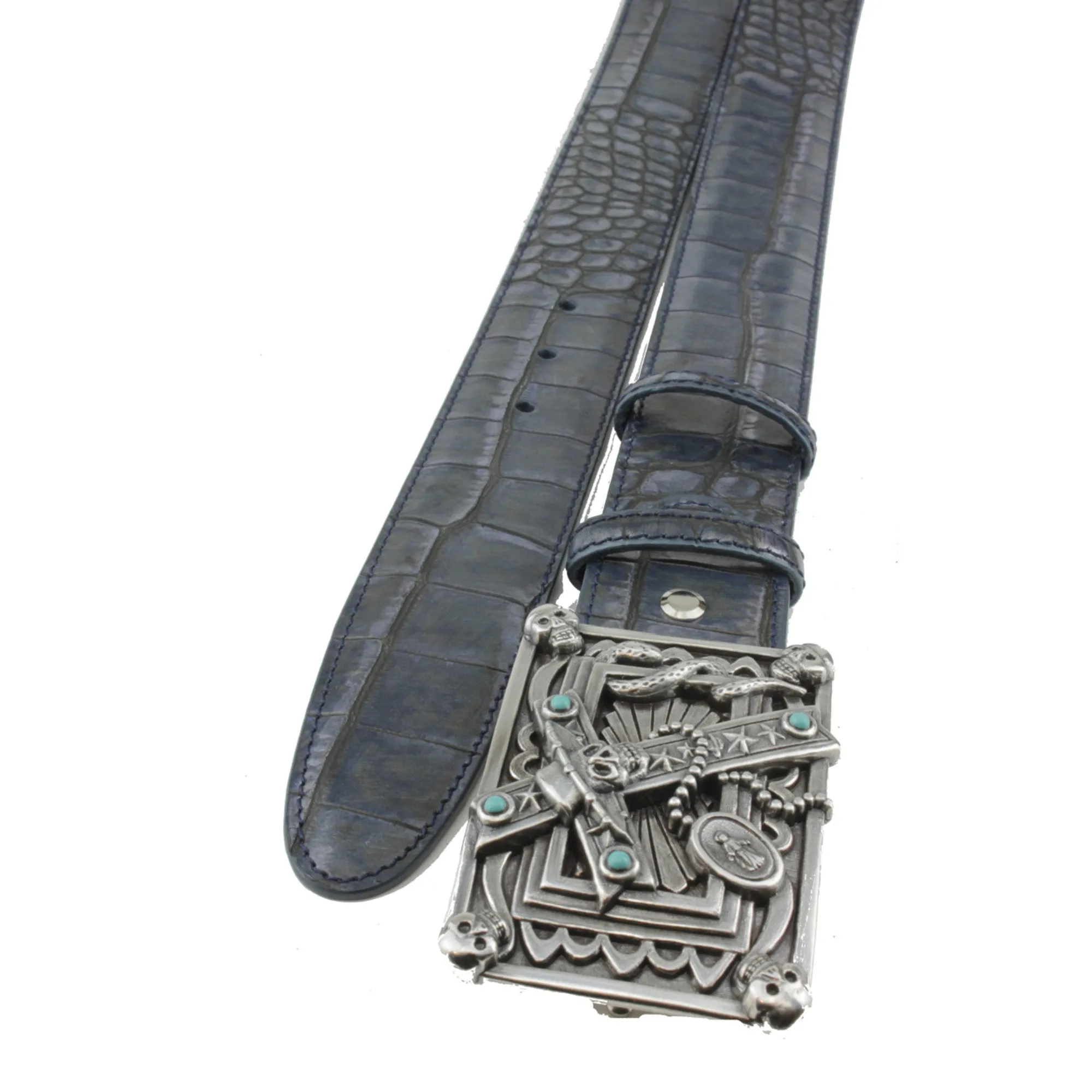 Metallic Hued Midnight Blue Tone Mock Croc Voodoo Belt
