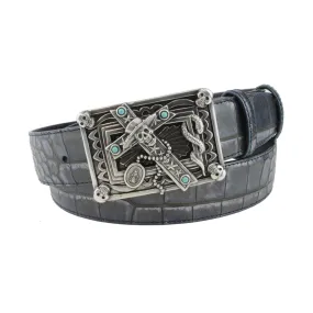 Metallic Hued Midnight Blue Tone Mock Croc Voodoo Belt