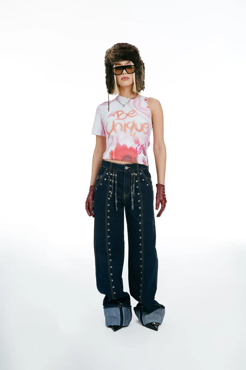 Mid-rise Cuffed Jeans Dark Blue