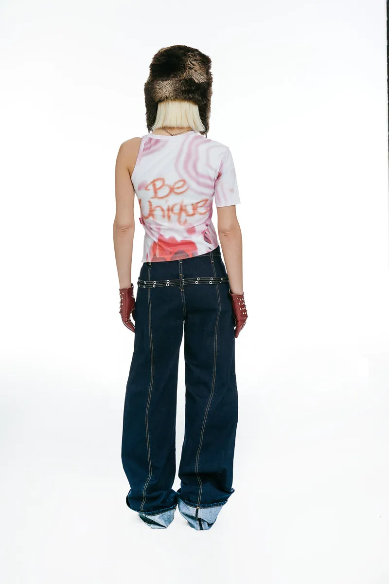 Mid-rise Cuffed Jeans Dark Blue