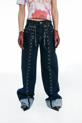 Mid-rise Cuffed Jeans Dark Blue