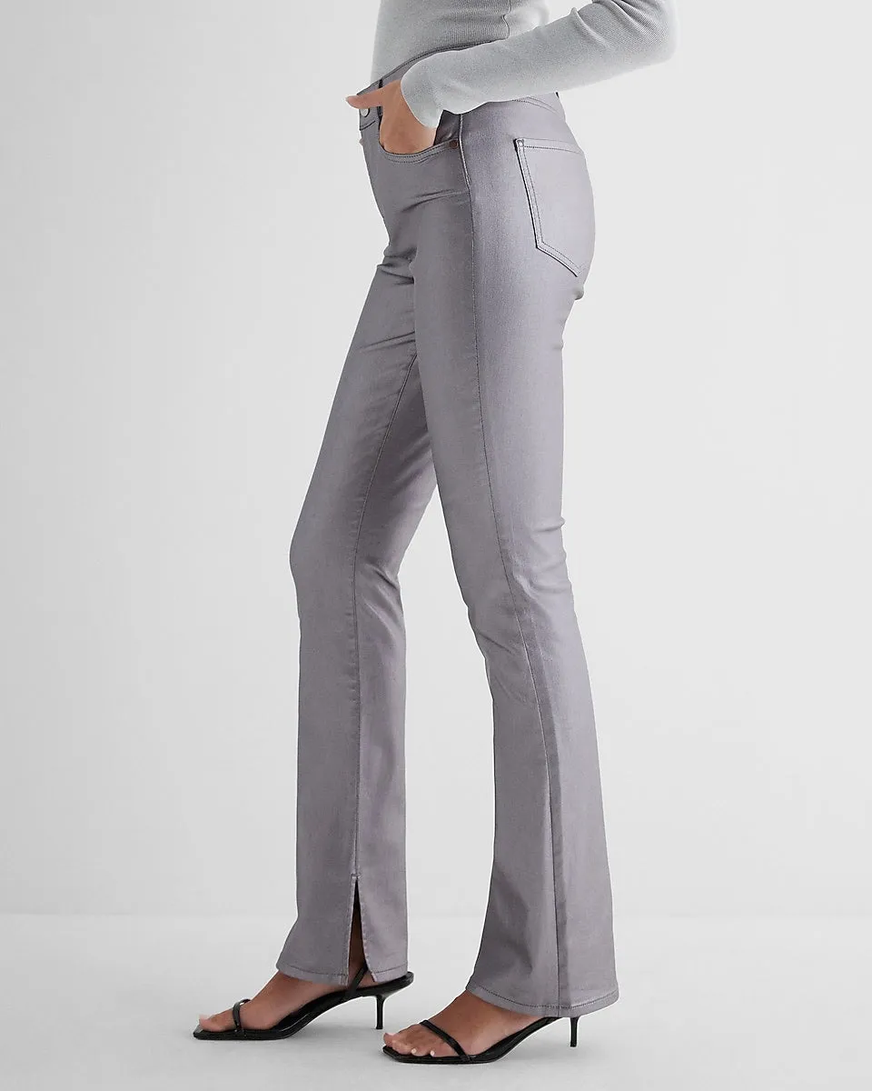 Mid Rise Gray Metallic Coated Skyscraper Jeans in Gray