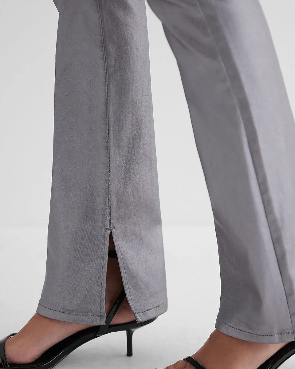 Mid Rise Gray Metallic Coated Skyscraper Jeans in Gray