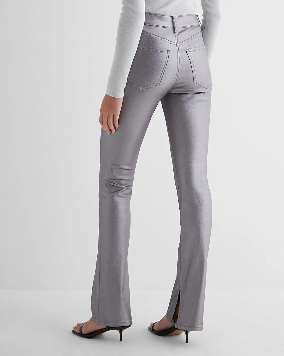 Mid Rise Gray Metallic Coated Skyscraper Jeans in Gray