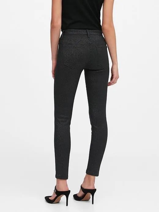 Mid-Rise Skinny Metallic Jean in Black