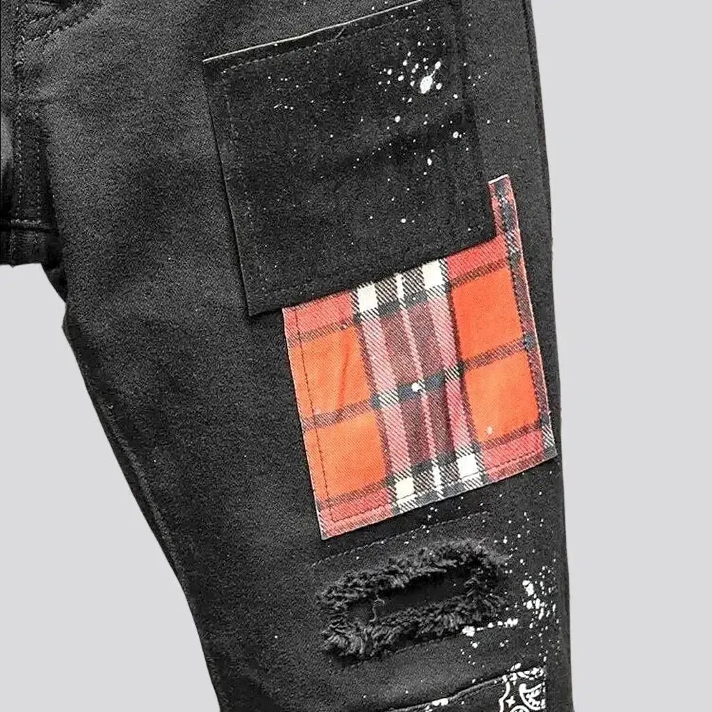 Mid-waist men's black jeans