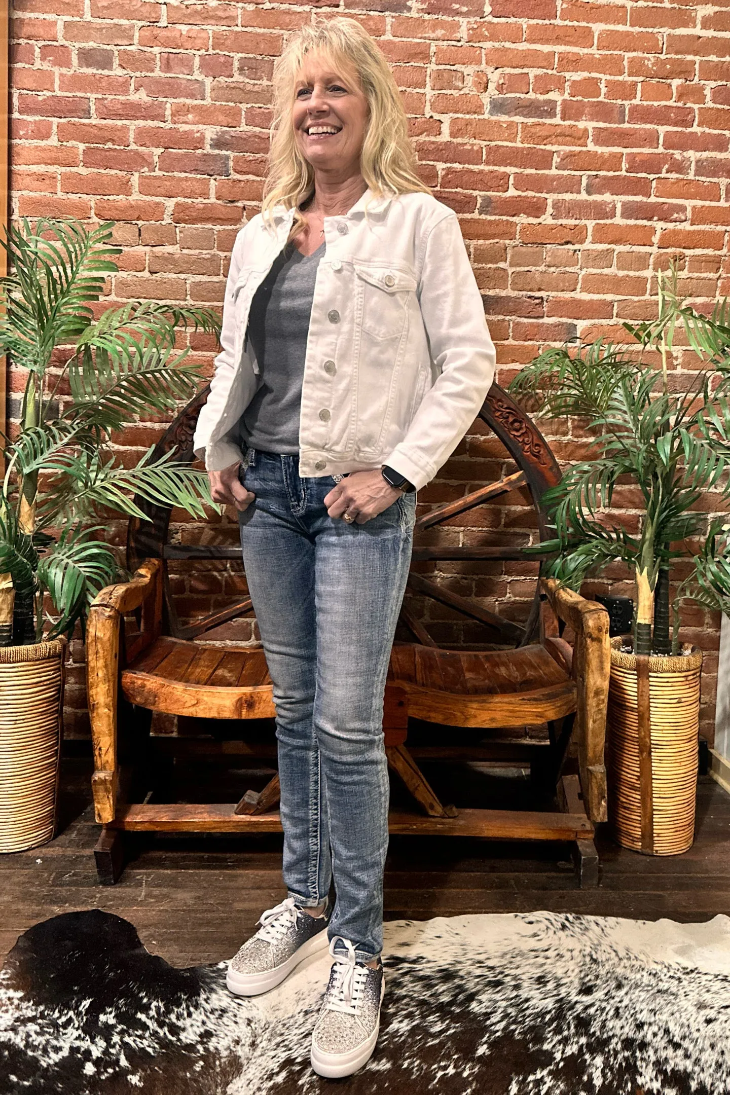 Miss Me Metallic Border Stitch Skinny Jean