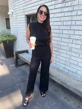 Mock Neck Sleeveless Top - Black