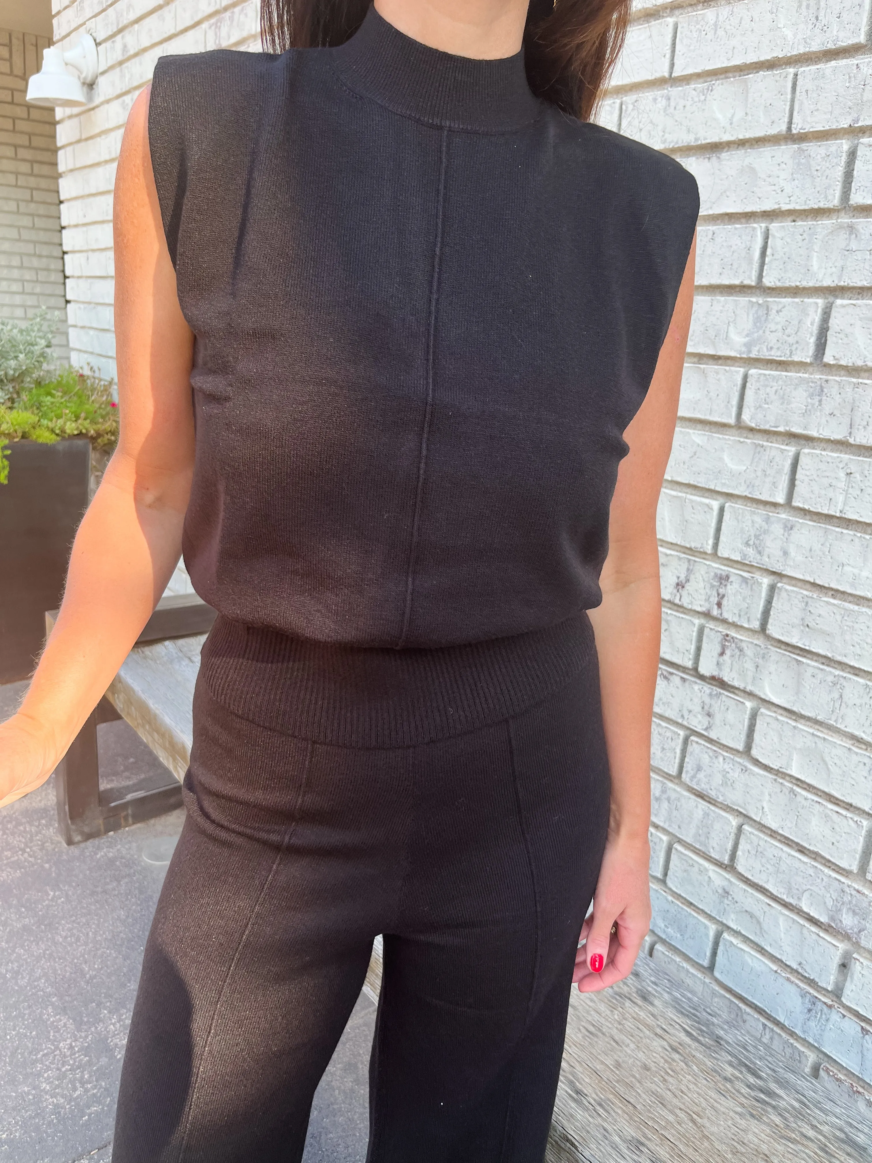 Mock Neck Sleeveless Top - Black