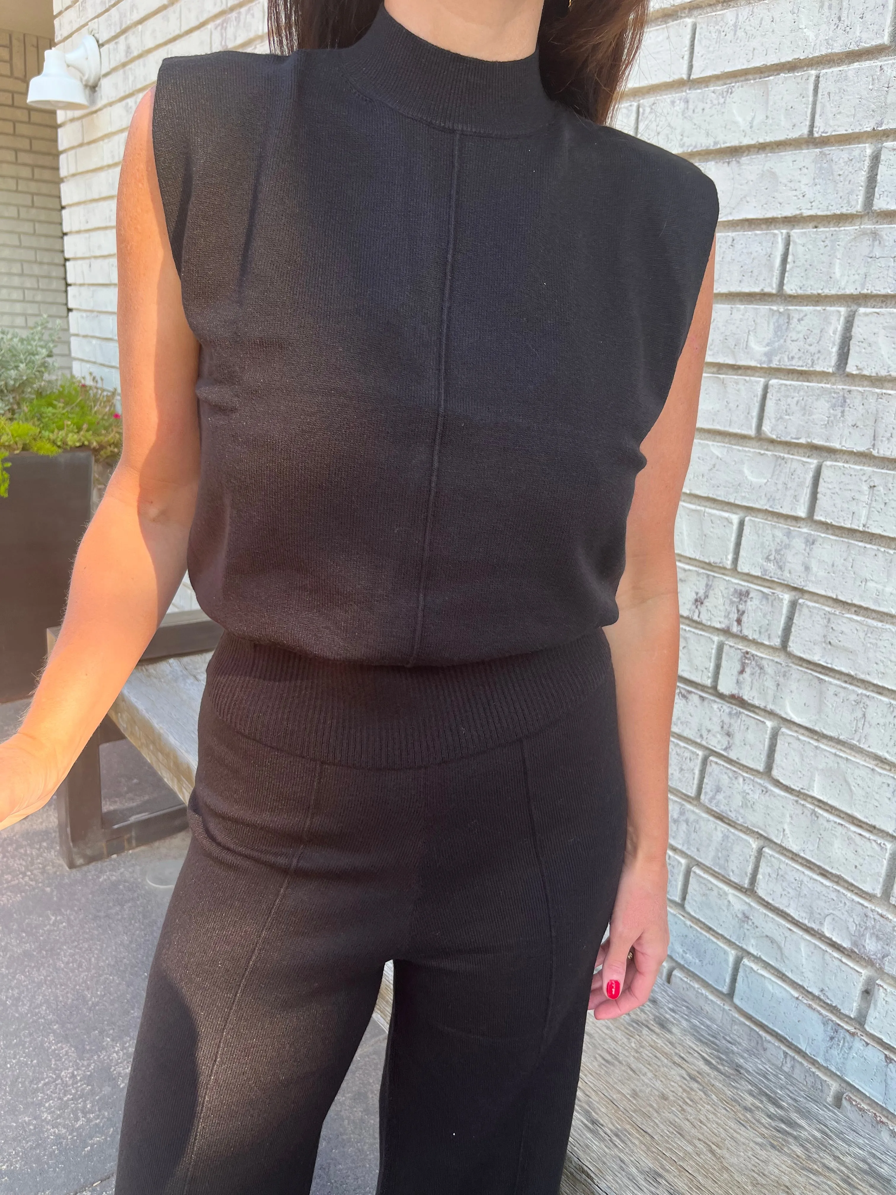 Mock Neck Sleeveless Top - Black