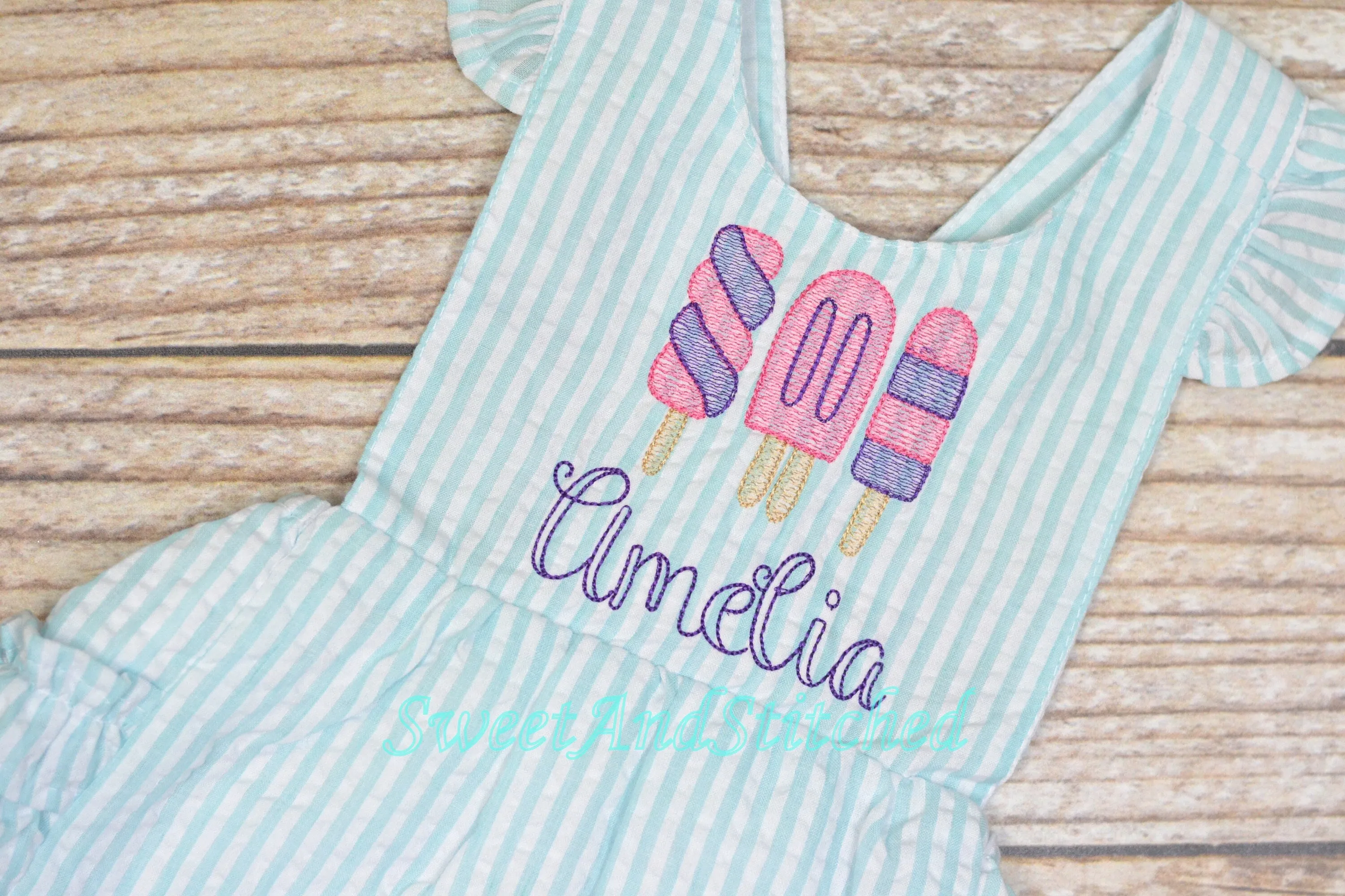 Monogrammed baby girl popsicle birthday outfit, 1st birthday outfit, personalized cake smash outfit with popsicles, cake smash romper