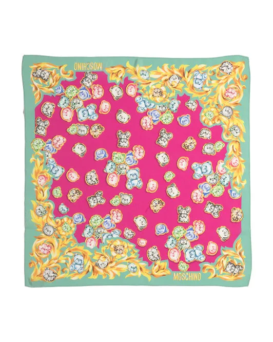 MOSCHINO Made in Italy "Multi Bears Arabesque" Women's Silk Square Scarf