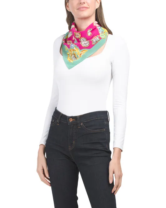 MOSCHINO Made in Italy "Multi Bears Arabesque" Women's Silk Square Scarf