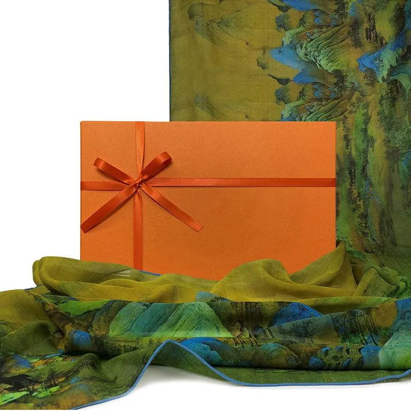 Mulberry Silk 12 Momme Chinese Painting Silk Scarf 190x60cm