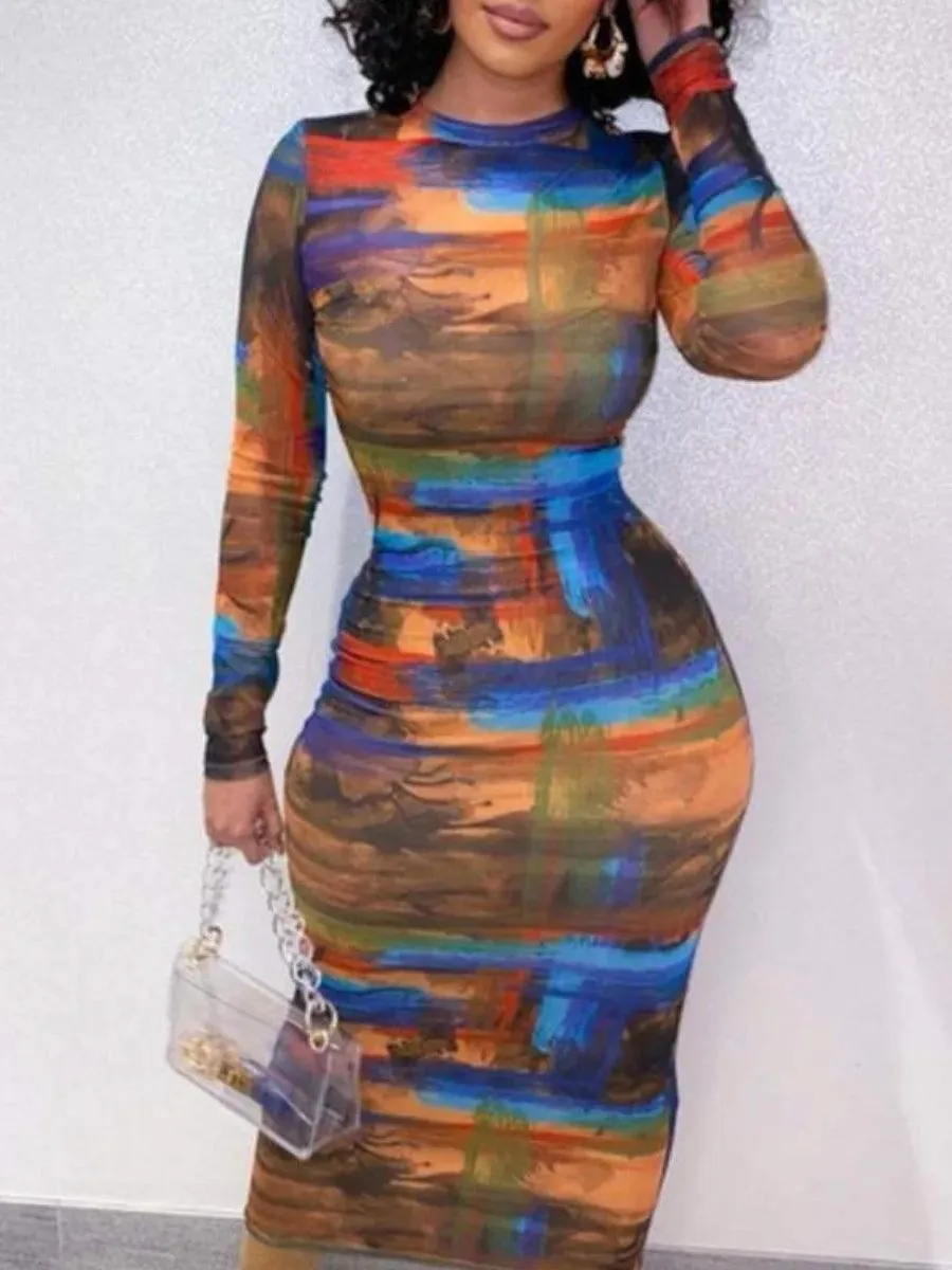 Multicolor Bodycon Dress Contrast Color