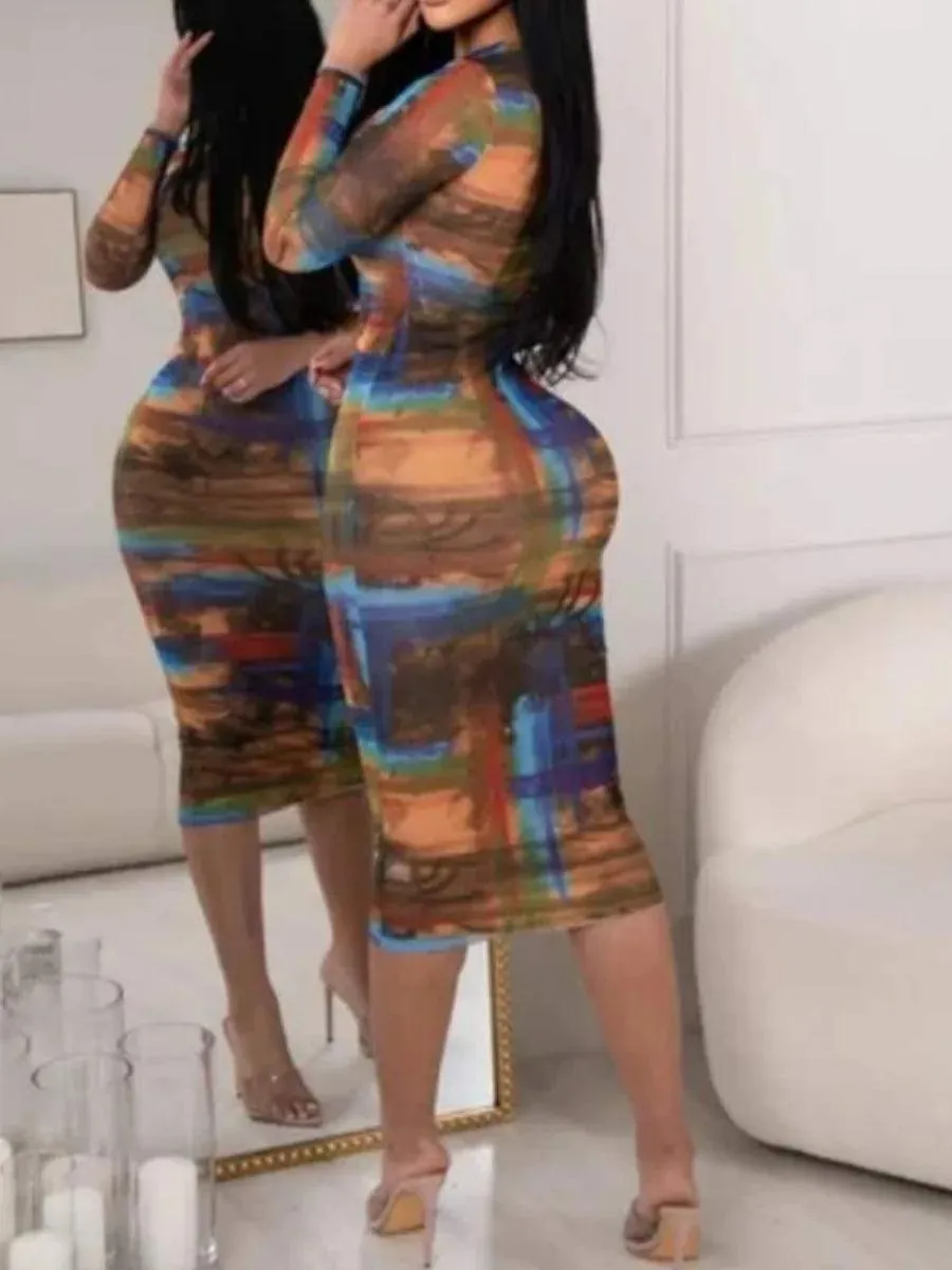 Multicolor Bodycon Dress Contrast Color